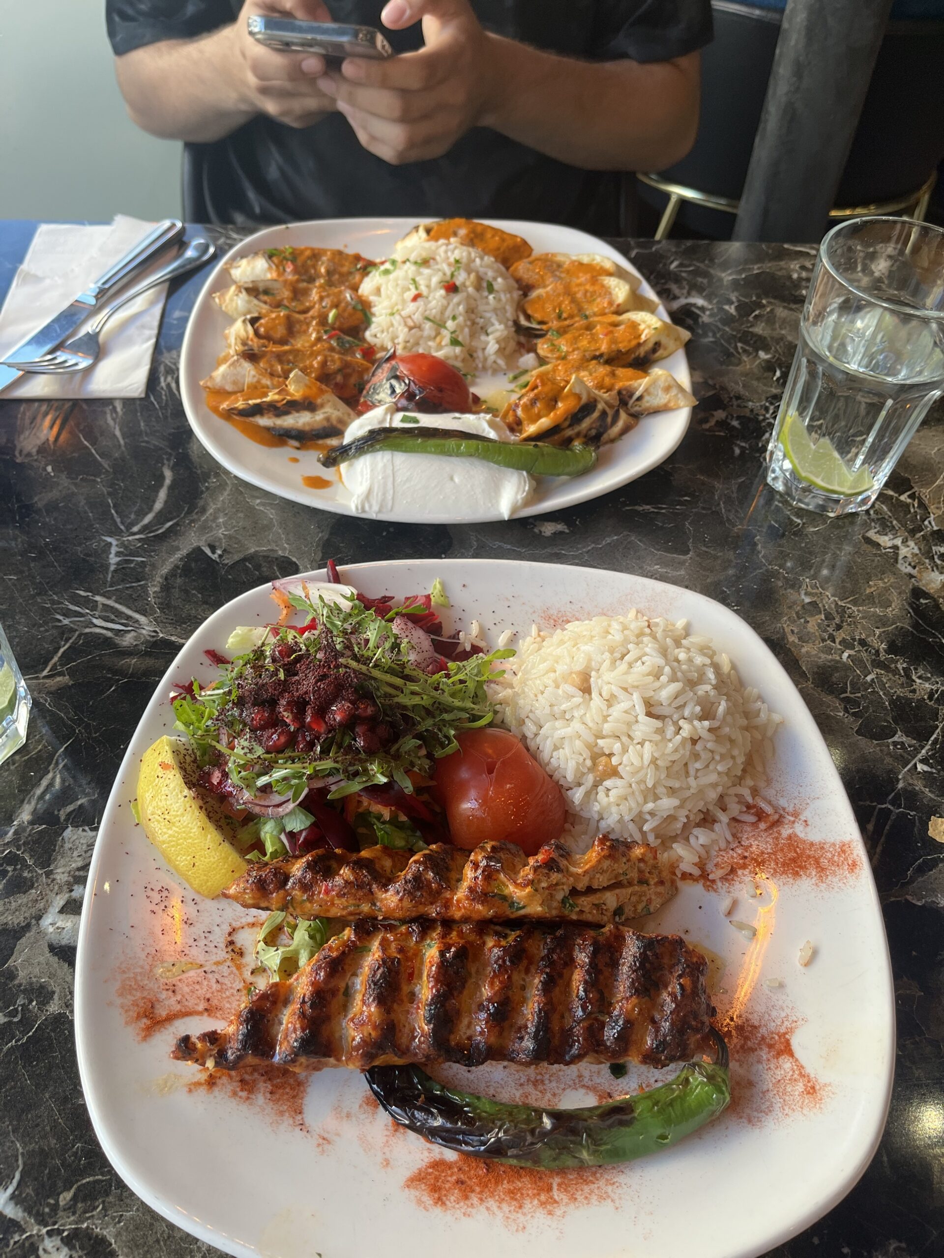 Yoğurtlu kuzu şiş and tavuk sarma beyti at Etci Kitchen, May 2022