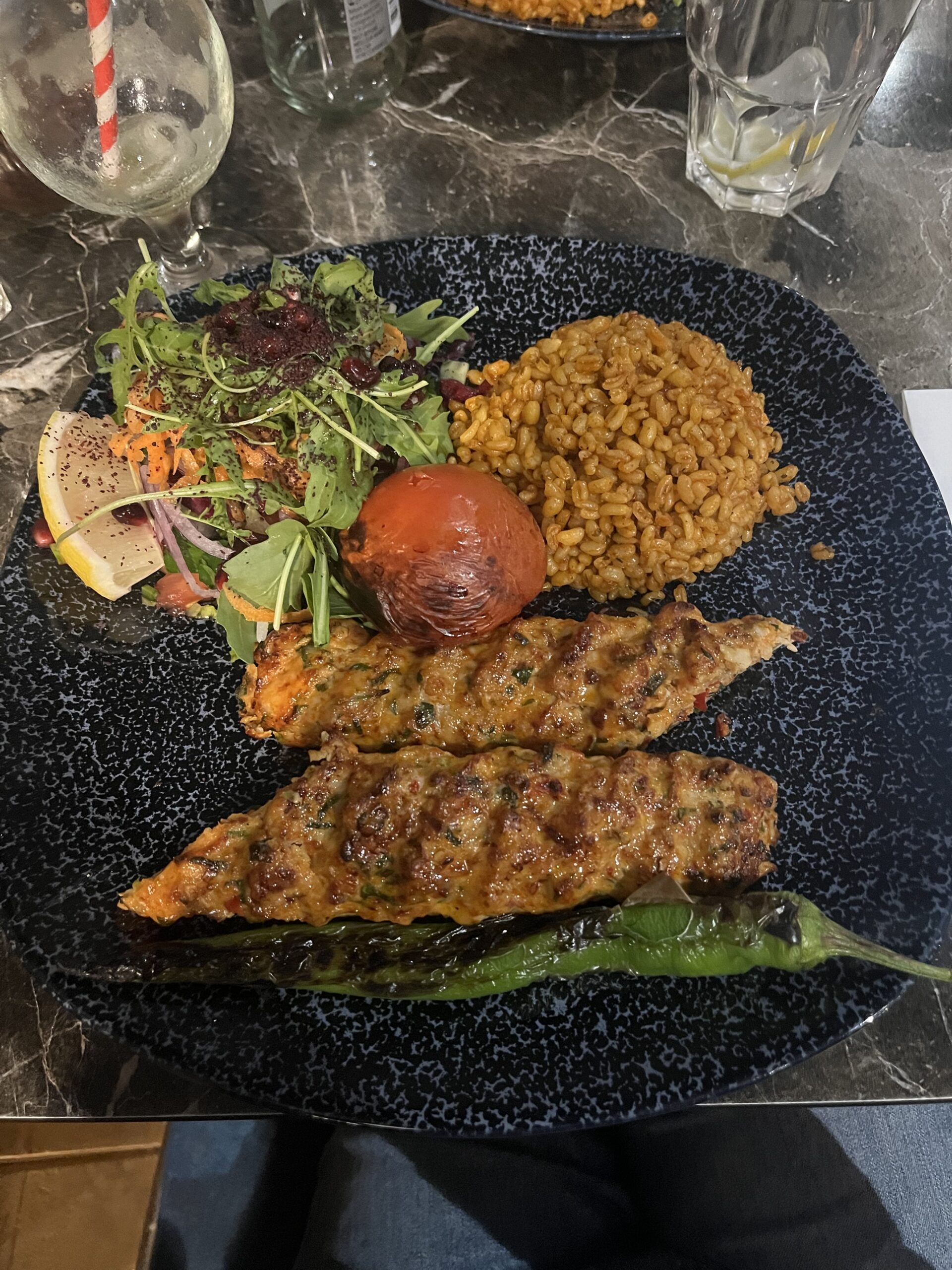 Chicken beyti with salad and bulgur at Etci Kitchen, September 2022